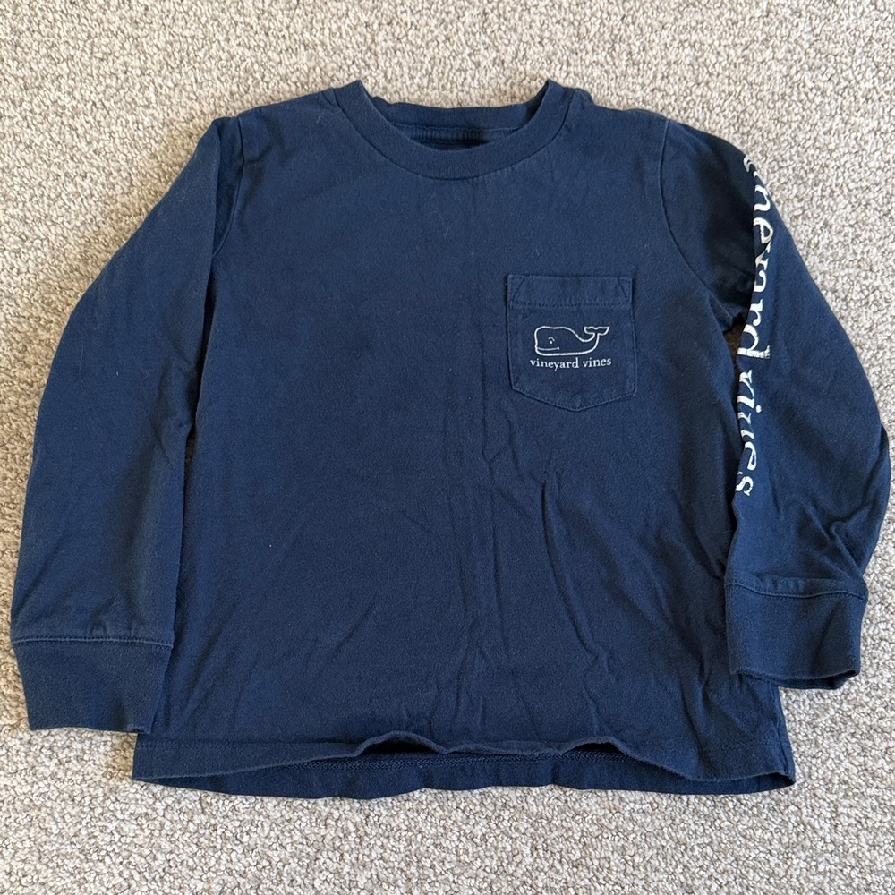 Vineyard Vines Kids Navy Long Sleeve Whale Tee